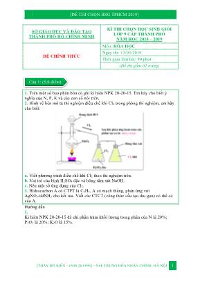 Đề thi chọn học sinh giỏi Lớp 9 môn Hóa học TP. Hồ Chí Minh năm 2019 - Đỗ Kiên (Có đáp án)